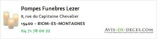 Avis de décès - Fontanges - Pompes Funebres Lezer