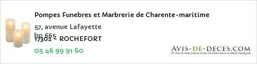 Avis de décès - Ars-en-Ré - Pompes Funebres et Marbrerie de Charente-maritime