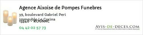 Avis de décès - Eygalières - Agence Aixoise de Pompes Funebres