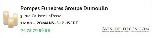 Avis de décès - Le Grand-Serre - Pompes Funebres Groupe Dumoulin