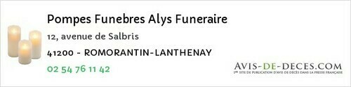 Avis de décès - Pierrefitte-sur-Sauldre - Pompes Funebres Alys Funeraire