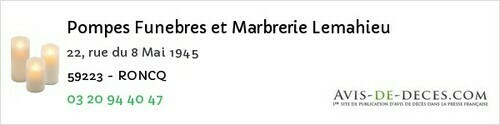 Avis de décès - Beuvrages - Pompes Funebres et Marbrerie Lemahieu