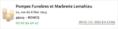 Avis de décès - Bourbourg - Pompes Funebres et Marbrerie Lemahieu