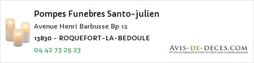 Avis de décès - Roquefort-la-Bédoule - Pompes Funebres Santo-julien