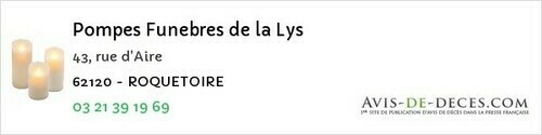 Avis de décès - Sangatte - Pompes Funebres de la Lys