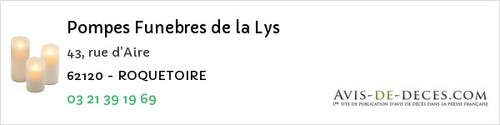 Avis de décès - Roquetoire - Pompes Funebres de la Lys
