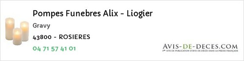 Avis de décès - Saint-Austremoine - Pompes Funebres Alix - Liogier