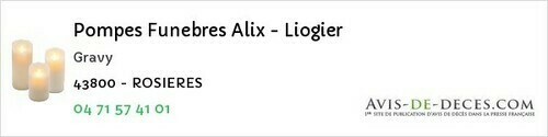 Avis de décès - Jullianges - Pompes Funebres Alix - Liogier