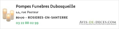 Avis de décès - Rosieres En Santerre - Pompes Funebres Dubosqueille