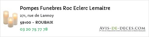 Avis de décès - Roubaix - Pompes Funebres Roc Eclerc Lemaitre