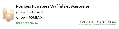 Avis de décès - Roubaix - Pompes Funebres Wyffels et Marbrerie
