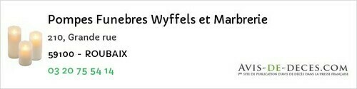 Avis de décès - Houplin-Ancoisne - Pompes Funebres Wyffels et Marbrerie