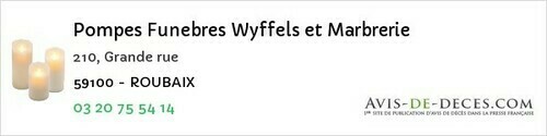 Avis de décès - Armbouts-Cappel - Pompes Funebres Wyffels et Marbrerie