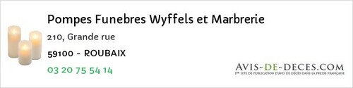Avis de décès - Marquette-lez-Lille - Pompes Funebres Wyffels et Marbrerie