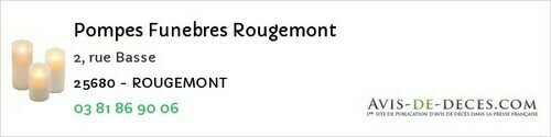 Avis de décès - Pont-De-Roide-Vermondans - Pompes Funebres Rougemont