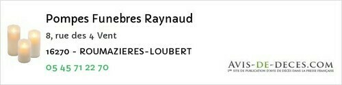 Avis de décès - Verteuil-sur-Charente - Pompes Funebres Raynaud