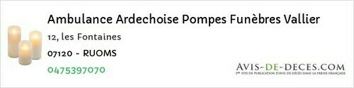 Avis de décès - Prades - Ambulance Ardechoise Pompes Funèbres Vallier