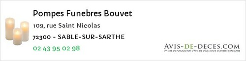 Avis de décès - Sablé-sur-Sarthe - Pompes Funebres Bouvet