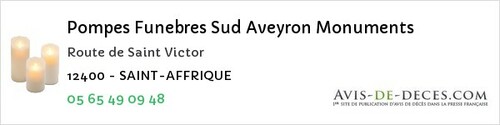Avis de décès - Savignac - Pompes Funebres Sud Aveyron Monuments