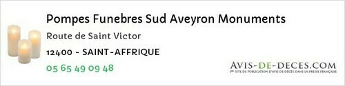 Avis de décès - Cransac - Pompes Funebres Sud Aveyron Monuments