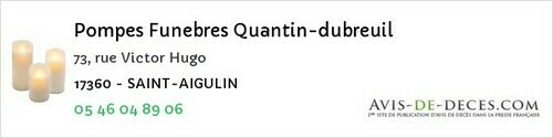 Avis de décès - Bussac-sur-Charente - Pompes Funebres Quantin-dubreuil