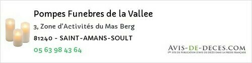 Avis de décès - Saint-Amans-Soult - Pompes Funebres de la Vallee