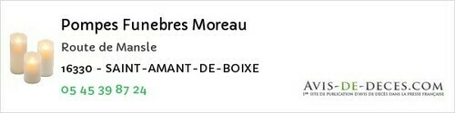 Avis de décès - Verteuil-sur-Charente - Pompes Funebres Moreau