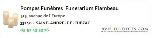 Avis de décès - Cavignac - Pompes Funèbres Funerarium Flambeau