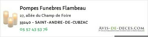 Avis de décès - Génissac - Pompes Funebres Flambeau