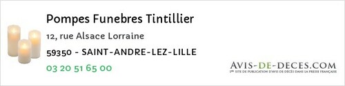 Avis de décès - Saint Andre Lez Lille - Pompes Funebres Tintillier
