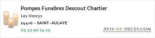 Avis de décès - Saint-Aulaye - Pompes Funebres Descout Chartier