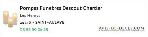 Avis de décès - Bourdeilles - Pompes Funebres Descout Chartier