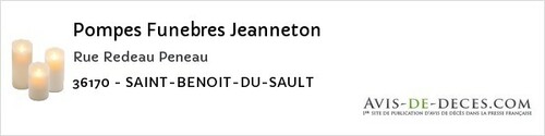 Avis de décès - Saint-Benoît-Du-Sault - Pompes Funebres Jeanneton