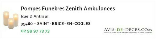 Avis de décès - Saint-Brice-En-Coglès - Pompes Funebres Zenith Ambulances