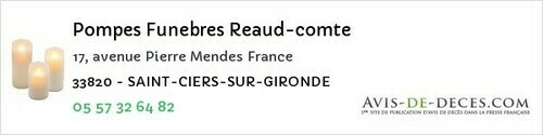 Avis de décès - Saint-Ciers-Sur-Gironde - Pompes Funebres Reaud-comte