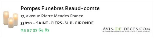 Avis de décès - Saint-Ciers-Sur-Gironde - Pompes Funebres Reaud-comte
