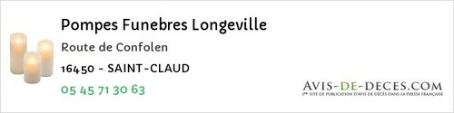Avis de décès - Ranville-Breuillaud - Pompes Funebres Longeville