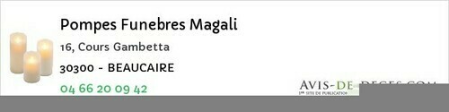 Avis de décès - Aimargues - Pompes Funebres Magali