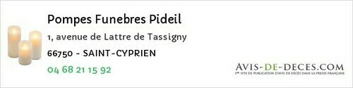 Avis de décès - Espira-de-L'agly - Pompes Funebres Pideil