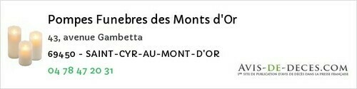Avis de décès - Ancy - Pompes Funebres des Monts d'Or