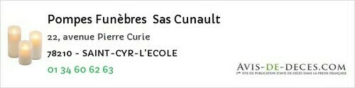 Avis de décès - Viroflay - Pompes Funèbres Sas Cunault