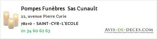 Avis de décès - Prunay-en-Yvelines - Pompes Funèbres Sas Cunault