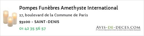 Avis de décès - Bobigny - Pompes Funèbres Amethyste International
