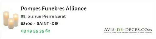 Avis de décès - Saulcy-sur-Meurthe - Pompes Funebres Alliance