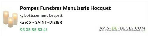 Avis de décès - Vraincourt - Pompes Funebres Menuiserie Hocquet