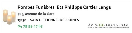 Avis de décès - Les Avanchers-Valmorel - Pompes Funèbres Ets Philippe Cartier Lange