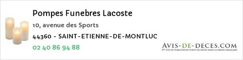 Avis de décès - Saint-Étienne-De-Montluc - Pompes Funebres Lacoste
