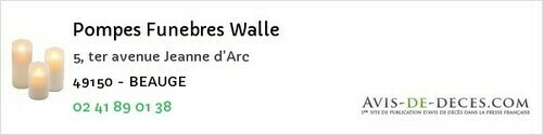 Avis de décès - Avrillé - Pompes Funebres Walle