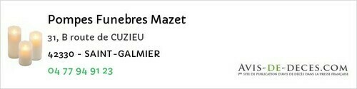 Avis de décès - Lentigny - Pompes Funebres Mazet
