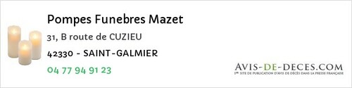 Avis de décès - Cuinzier - Pompes Funebres Mazet